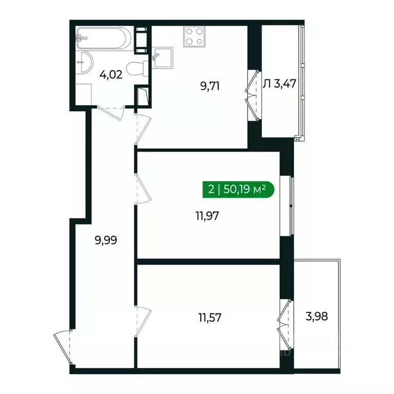 2-к кв. Ленинградская область, Сертолово Всеволожский район, ... - Фото 2