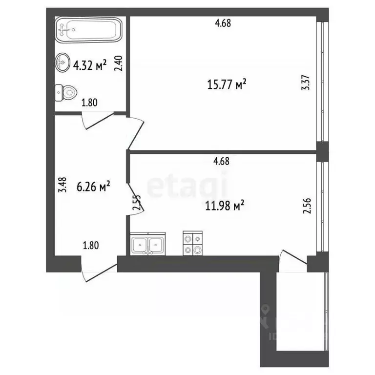1-к кв. Вологодская область, Вологда Ленинградская ул., 113А (38.4 м) - Фото 2