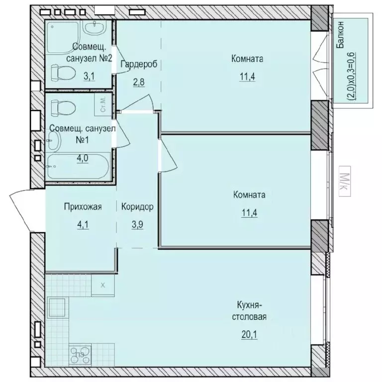 2-к кв. Удмуртия, Завьяловский район, с. Первомайский Санвилл жилой ... - Фото 1