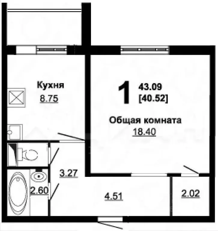1-к кв. Красноярский край, Красноярск ул. Чернышевского, 104 (43.2 м) - Фото 1