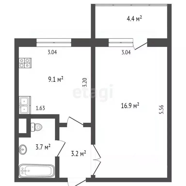 1-к кв. Тюменская область, Тюмень ул. Николая Ростовцева, 6 (41.0 м) - Фото 1