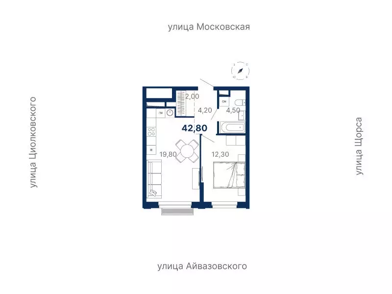 1-комнатная квартира: Екатеринбург, Московская улица, 251 (42.8 м) - Фото 0