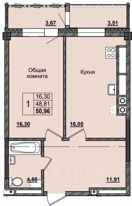 1-к кв. Саха (Якутия), Якутск ул. Красильникова, 5 (50.96 м) - Фото 0