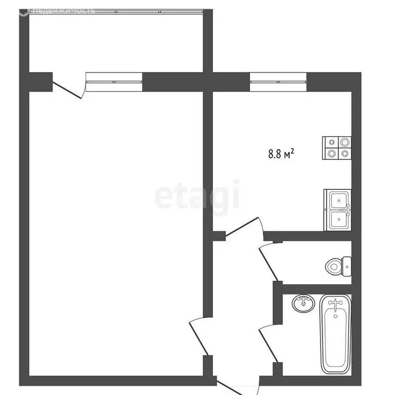 1-комнатная квартира: Челябинск, улица Чайковского, 70 (32.6 м) - Фото 1