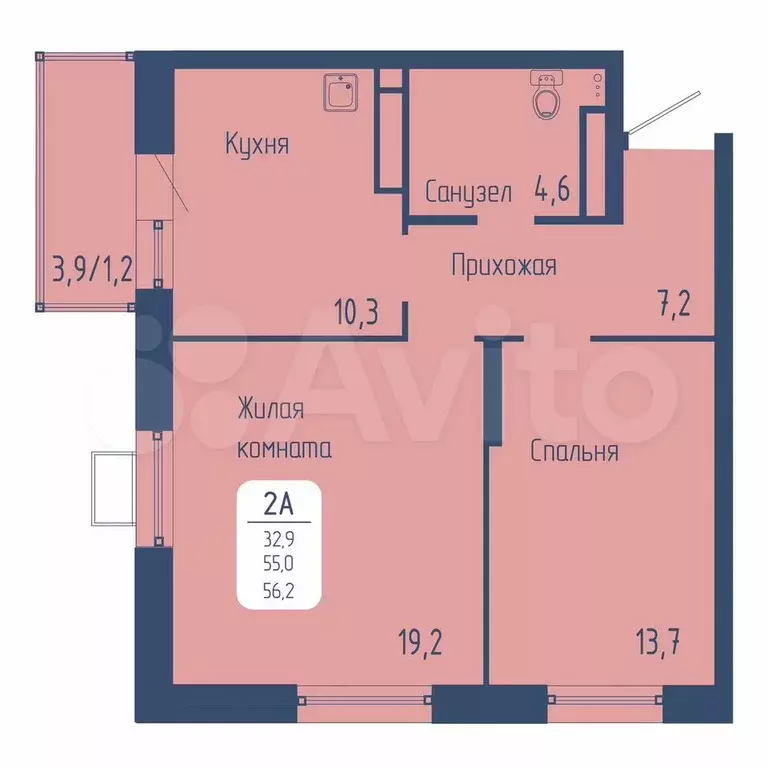 2-к. квартира, 56,2 м, 11/17 эт. - Фото 0