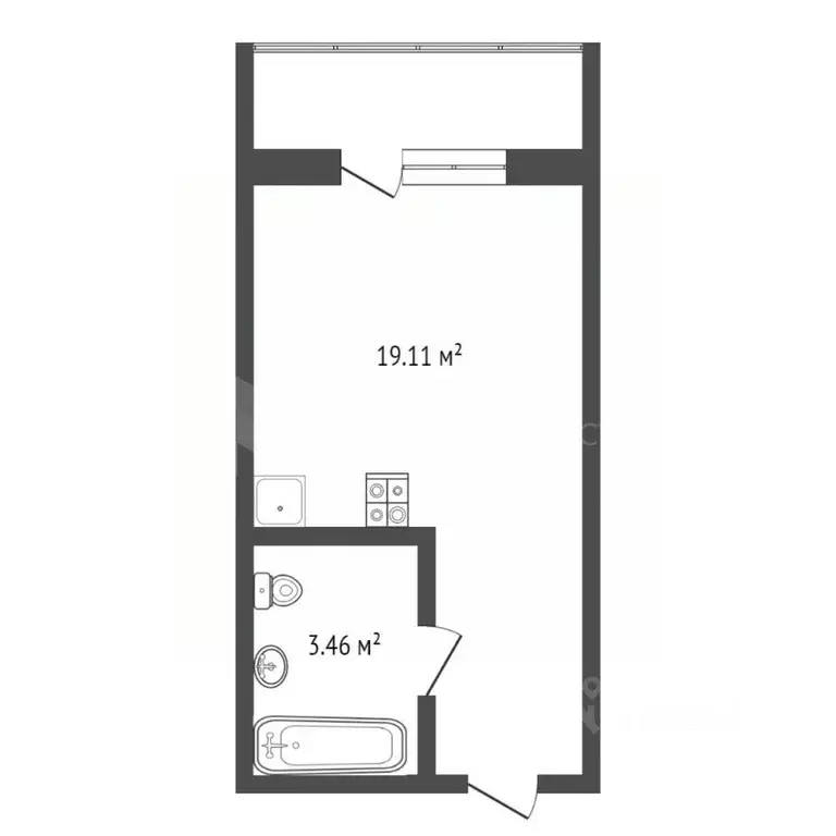 Студия Тюменская область, Тюмень ул. Новоселов, 109 (28.0 м) - Фото 0