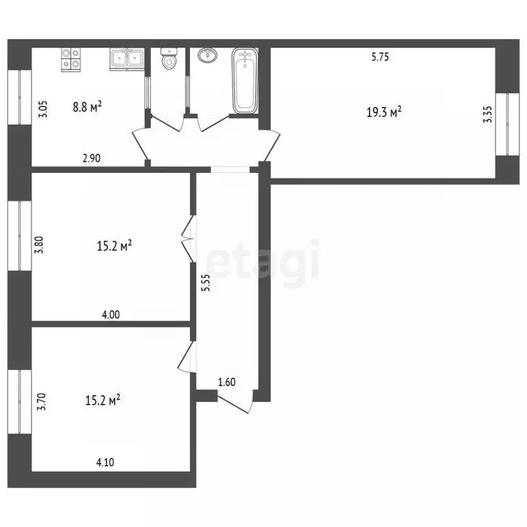 3-к кв. Москва ул. Космонавта Волкова, 25/2 (75.3 м) - Фото 2