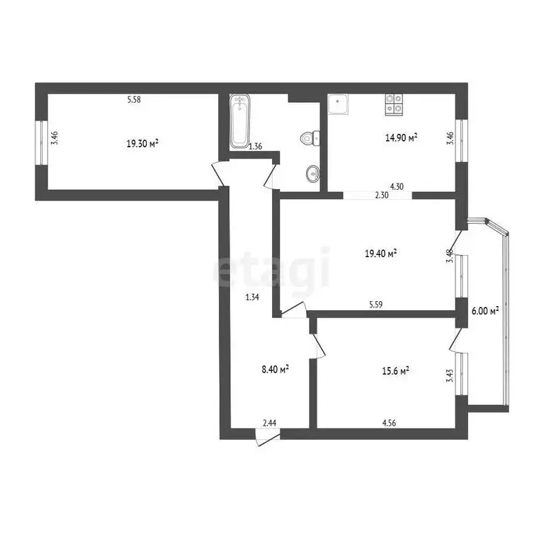 3-комнатная квартира: Тюмень, улица Пермякова, 76к3 (91.1 м) - Фото 1