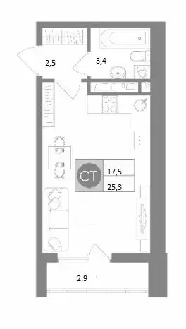 Квартира-студия: Тула, улица Купцов Гречихиных, 10 (25.3 м) - Фото 1