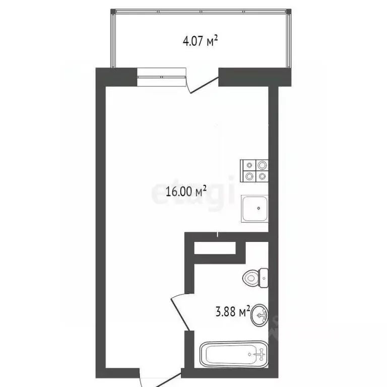 Студия Тюменская область, Тюмень Велижанская ул., 66к1 (20.0 м) - Фото 2