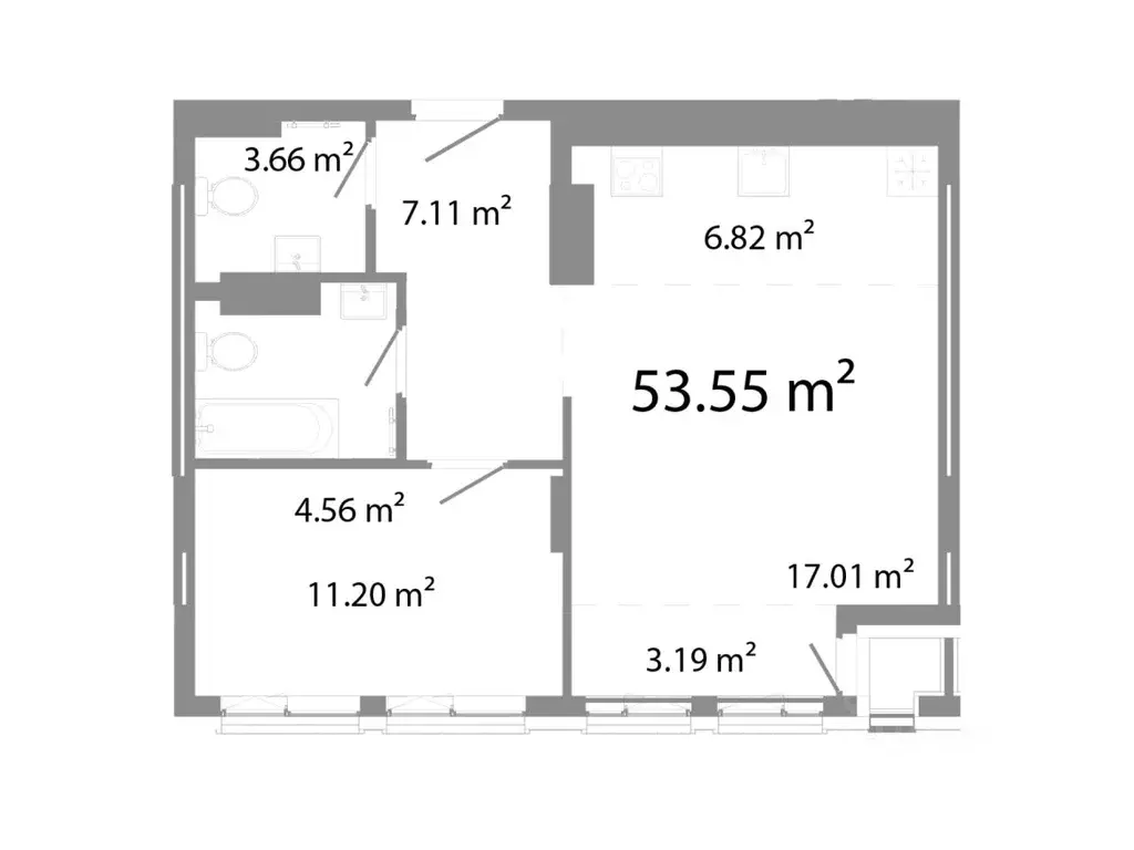 2-к кв. Челябинская область, Челябинск ул. Худякова, 18/4 (53.55 м) - Фото 0