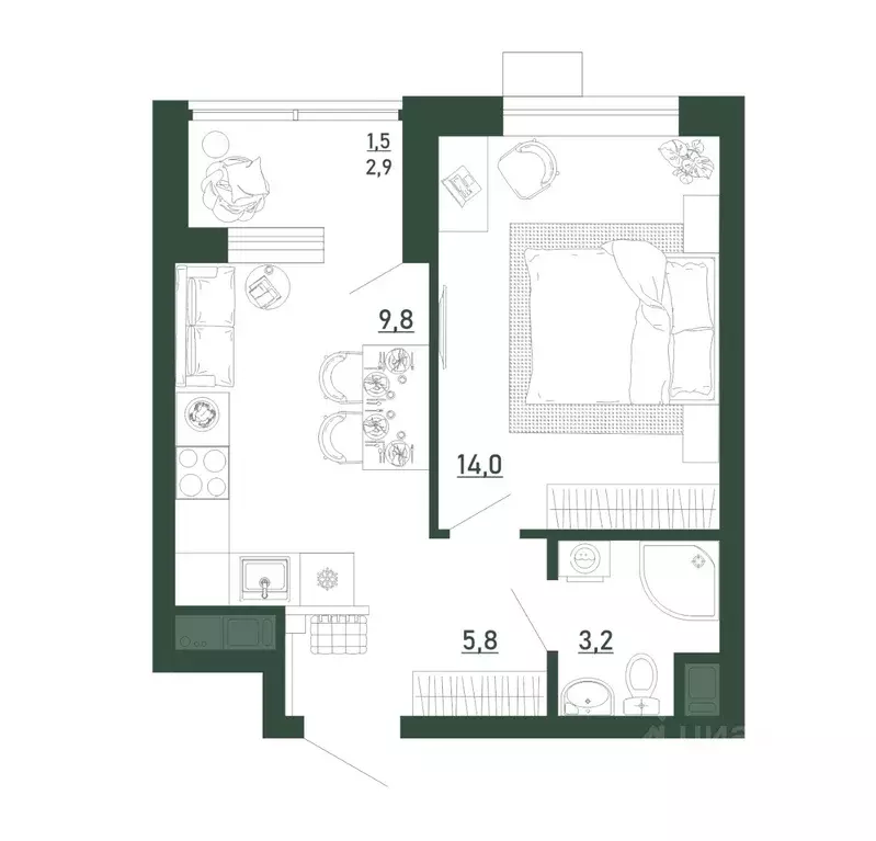1-к кв. Воронежская область, Воронеж бул. Содружества, 6 (34.3 м) - Фото 1