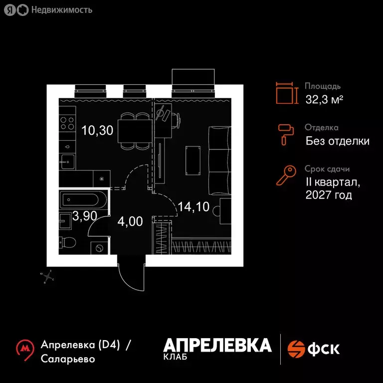 1-комнатная квартира: Апрелевка, ЖК Апрелевка Клаб (32.3 м) - Фото 1