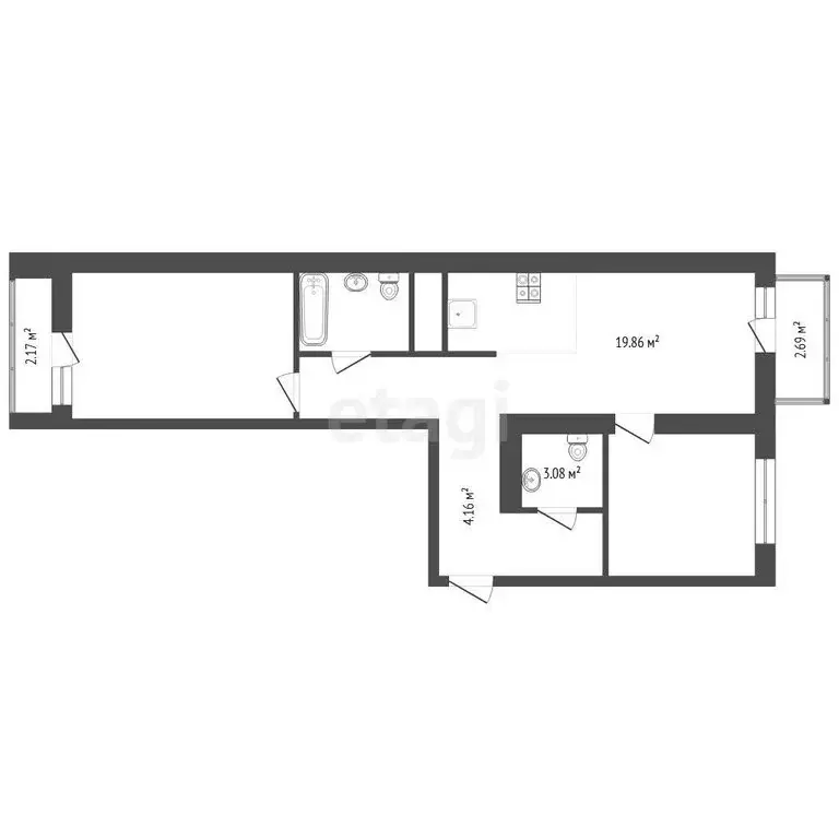 2-комнатная квартира: Тюмень, Причальная улица, 7 (71.26 м) - Фото 1