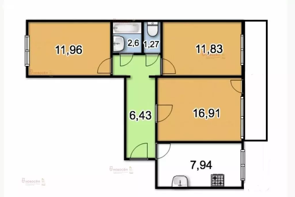 3-комнатная квартира: Екатеринбург, улица Новгородцевой, 17 (65 м) - Фото 1
