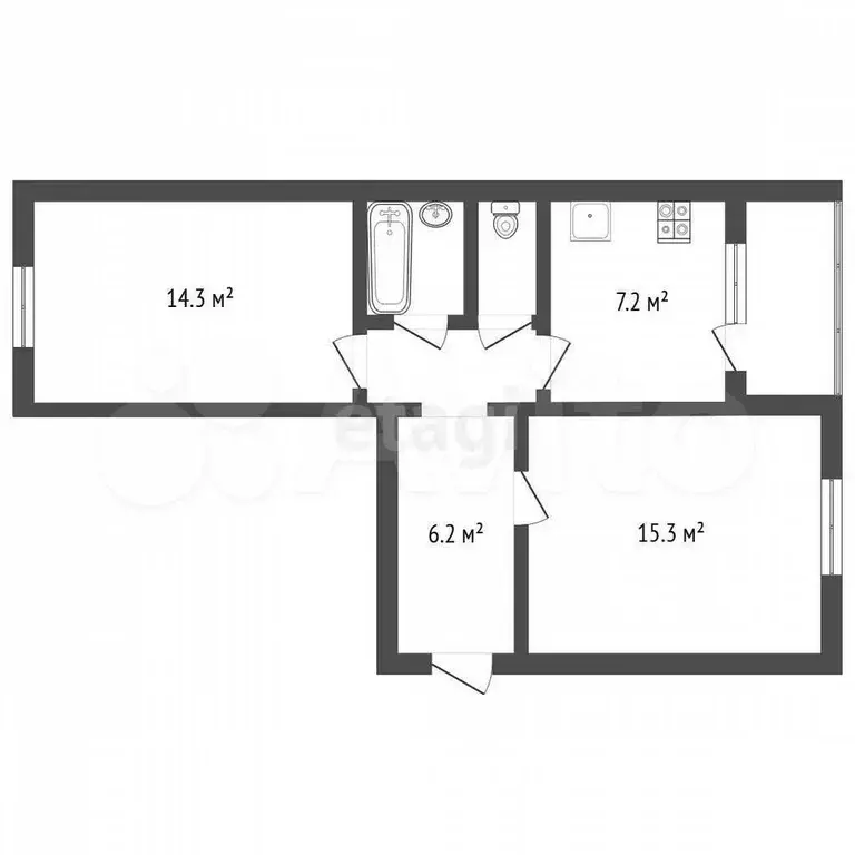 2-к. квартира, 47,6 м, 2/5 эт. - Фото 0