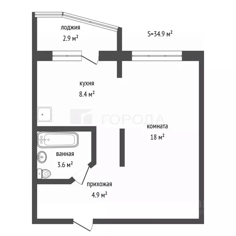 1-к кв. Алтайский край, Барнаул ул. Сергея Ускова, 31 (34.9 м) - Фото 2