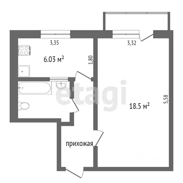 1-к кв. Москва Утренняя ул., 7 (32.6 м) - Фото 2