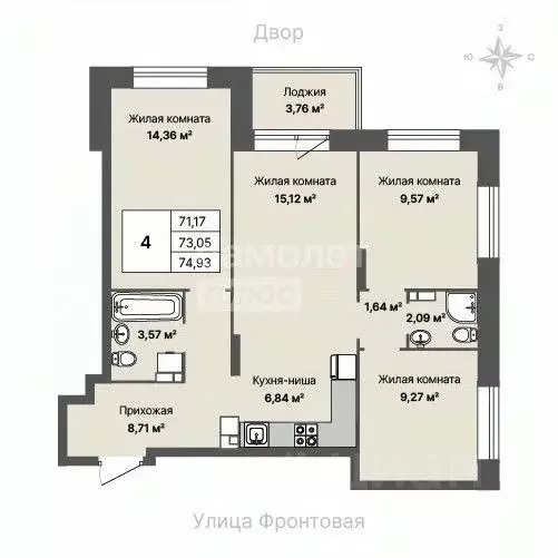 4-к кв. Удмуртия, Ижевск Фронтовая ул., 7 (74.9 м) - Фото 1