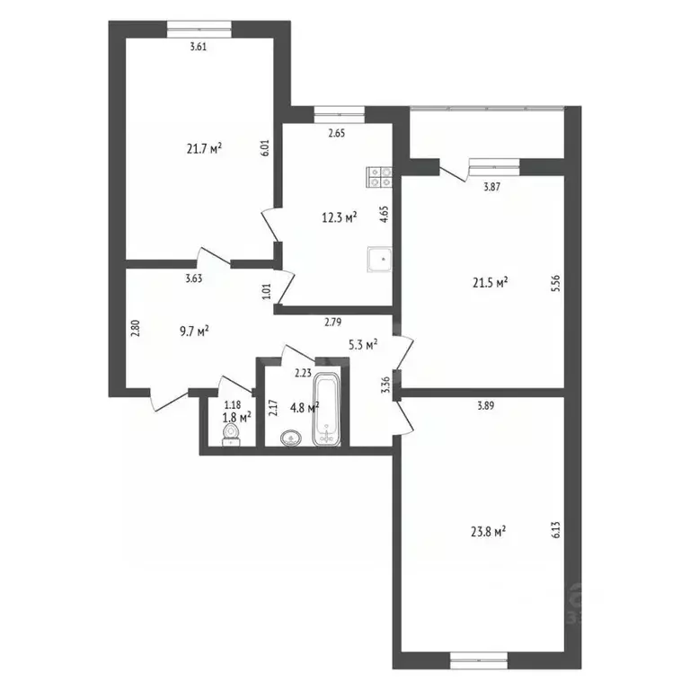 3-к кв. Тюменская область, Тюмень ул. Пермякова, 67 (101.2 м) - Фото 1