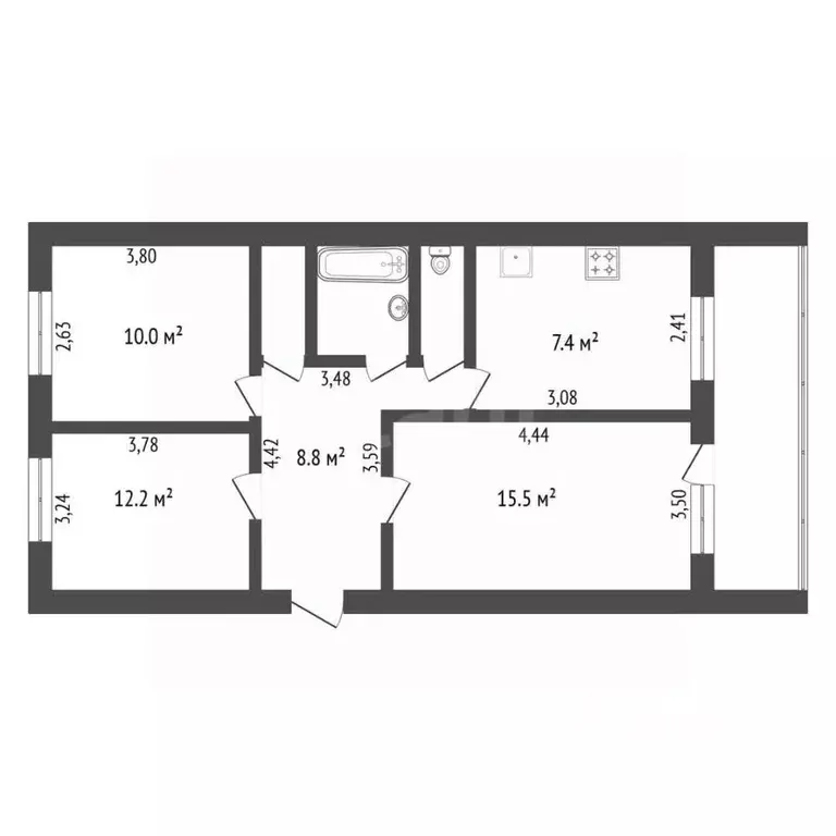 3-к кв. Амурская область, Благовещенск Театральная ул., 83 (59.6 м) - Фото 2