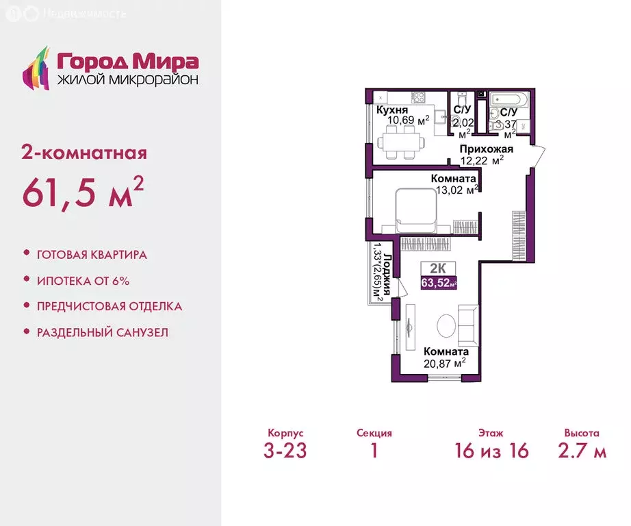 2-комнатная квартира: Симферополь, улица Батурина, 177к2 (61.5 м) - Фото 1
