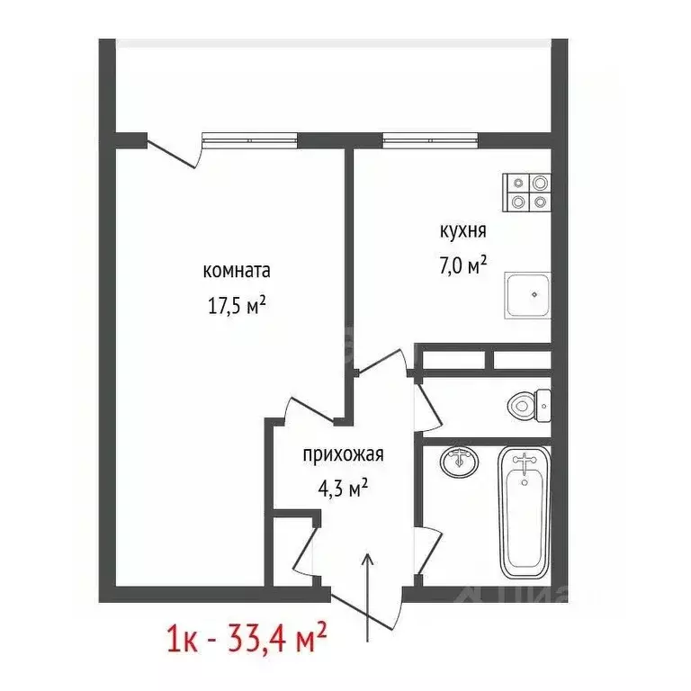 1-к кв. Свердловская область, Екатеринбург ул. Ильича, 28 (33.4 м) - Фото 1