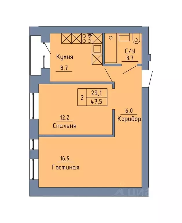 2-к кв. Оренбургская область, Оренбург Красный городок мкр,  (47.5 м) - Фото 0