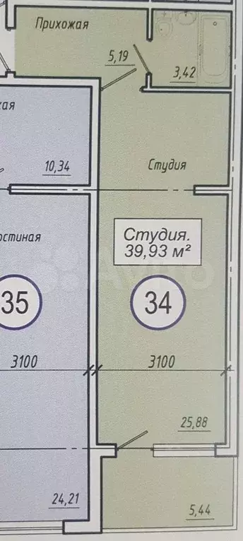 Квартира-студия, 39,9 м, 10/14 эт. - Фото 0