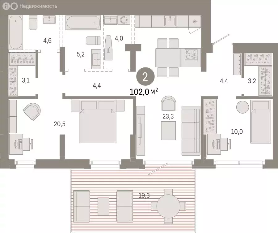 2-комнатная квартира: Омск, Кировский округ (101.96 м) - Фото 1