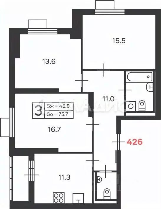 3-к кв. Москва Дмитровское ш., вл89 (77.9 м) - Фото 1