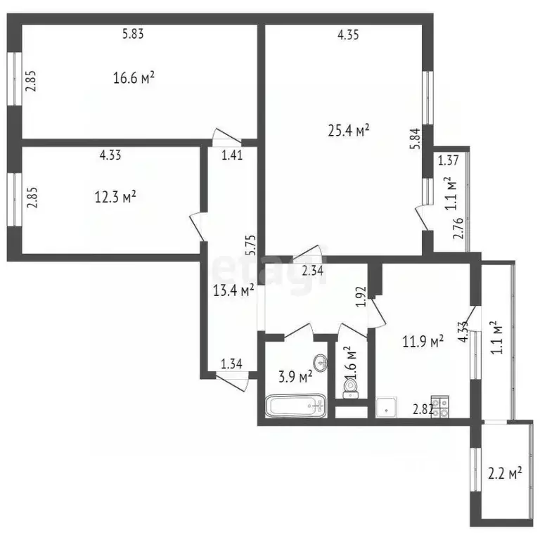 3-к кв. Забайкальский край, Чита Геодезическая ул., 42 (85.1 м) - Фото 1