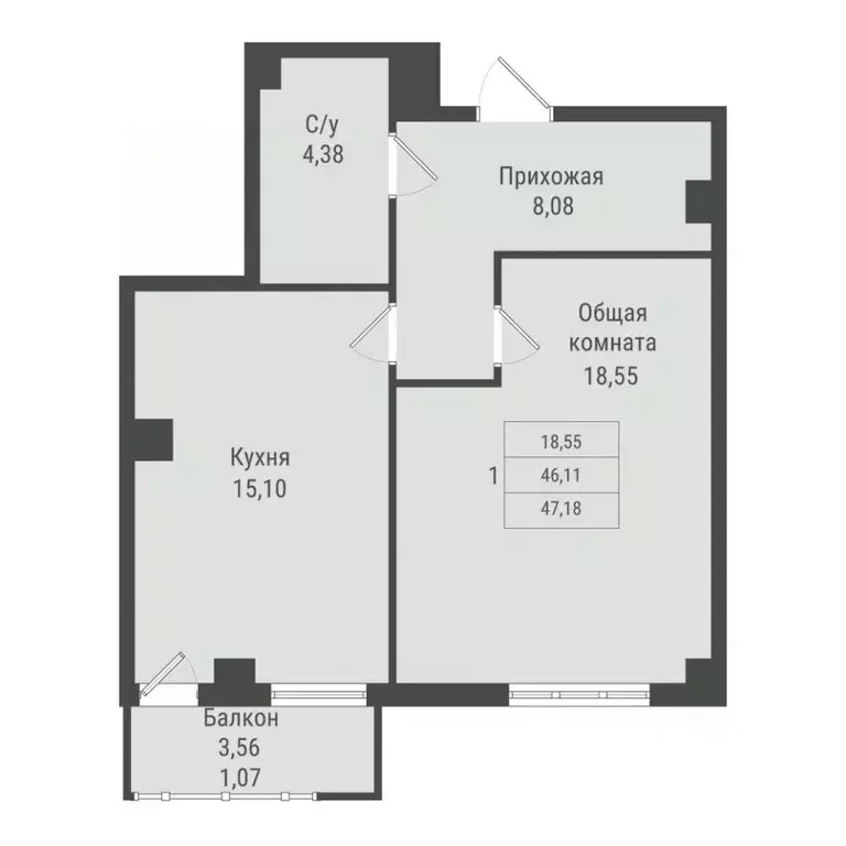 1-к кв. Саха (Якутия), Якутск Парк Победы жилой комплекс (47.18 м) - Фото 1