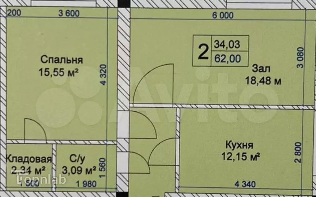 2-к. квартира, 62 м, 3/4 эт. - Фото 0