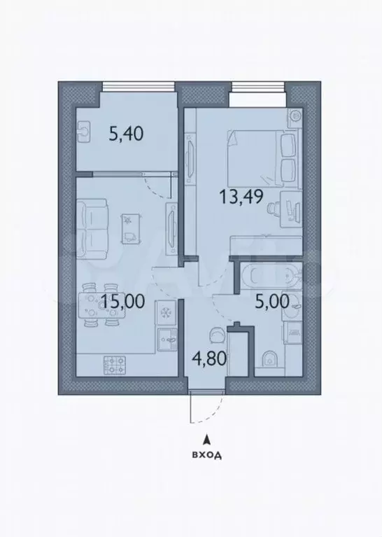 1-к. квартира, 43,7 м, 1/8 эт. - Фото 1