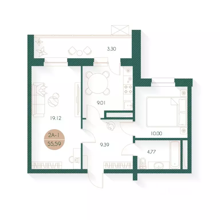 2-к кв. Татарстан, Казань ул. Родины, 20 (55.0 м) - Фото 1