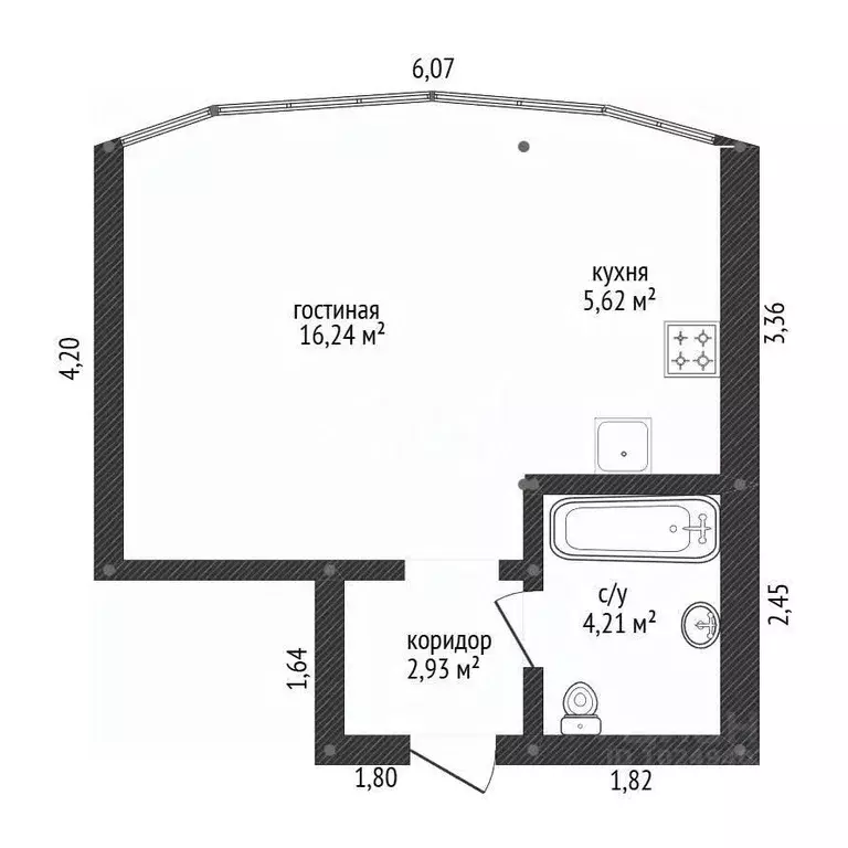 Студия Башкортостан, Уфа ул. Менделеева, 137 (29.0 м) - Фото 1