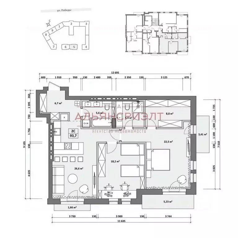 3-к кв. Новосибирская область, Новосибирск ул. Победы, 55/1 (100.4 м) - Фото 1