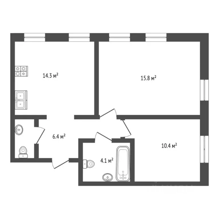 2-к кв. Тюменская область, Тюмень Мелиораторов мкр, ул. Голышева, 6Ак1 ... - Фото 1