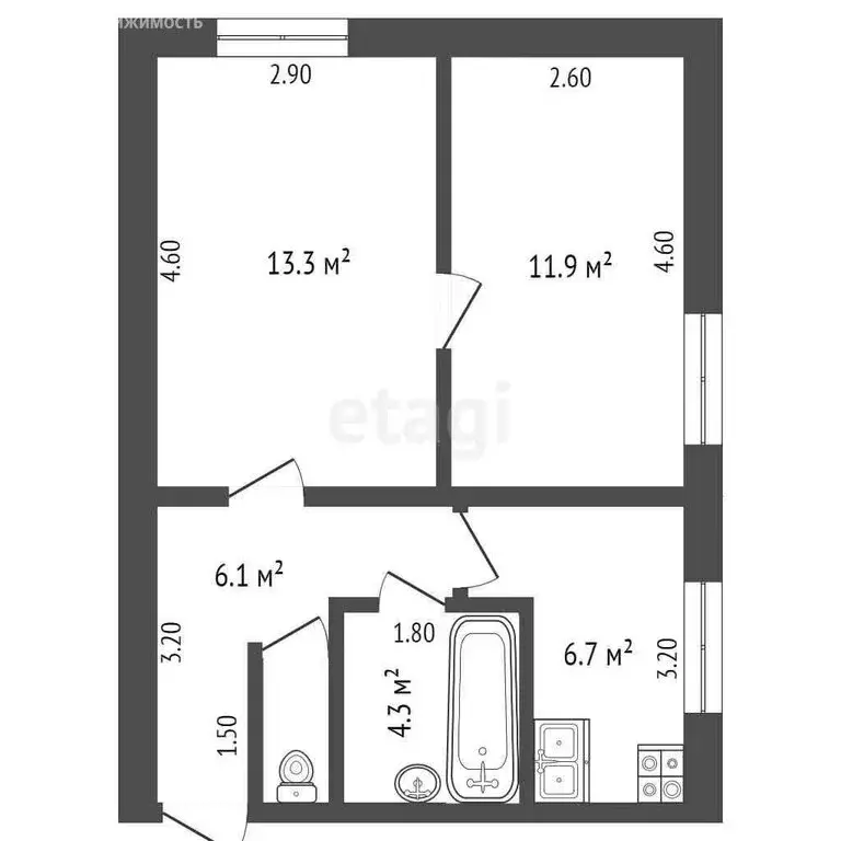 2-комнатная квартира: село Никитовка, улица Калинина, 24 (42.2 м) - Фото 1