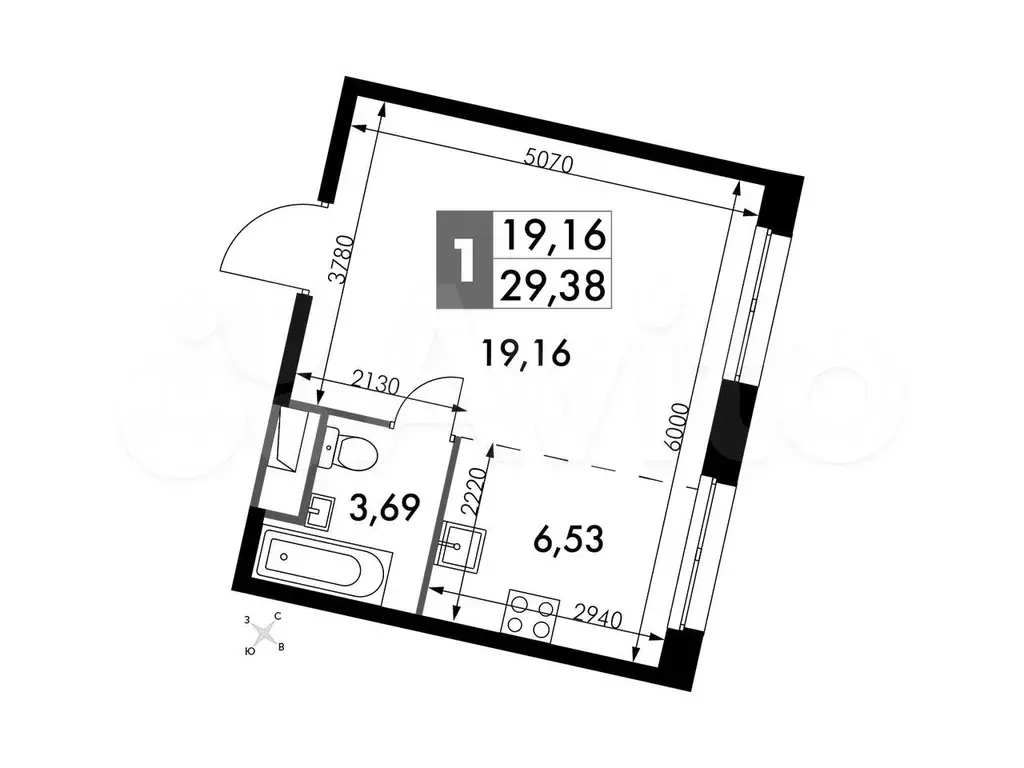 Апартаменты-студия, 29,4м, 10/15эт. - Фото 0