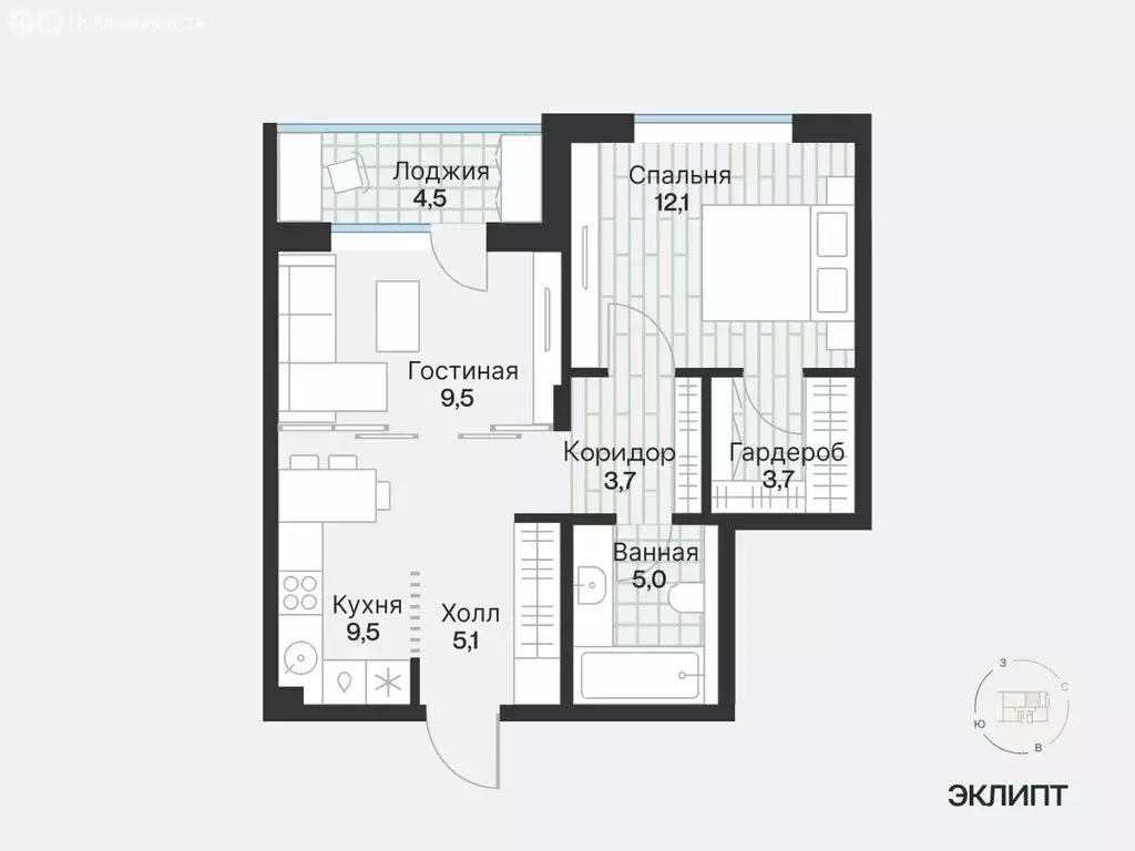 1-комнатная квартира: Тюмень, улица Игоря Комиссарова (50.54 м) - Фото 1