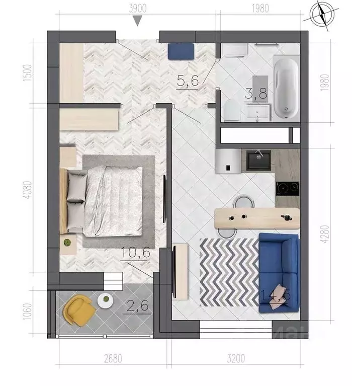 1-к кв. Воронежская область, Воронеж ул. Рокоссовского, 47 (35.8 м) - Фото 1