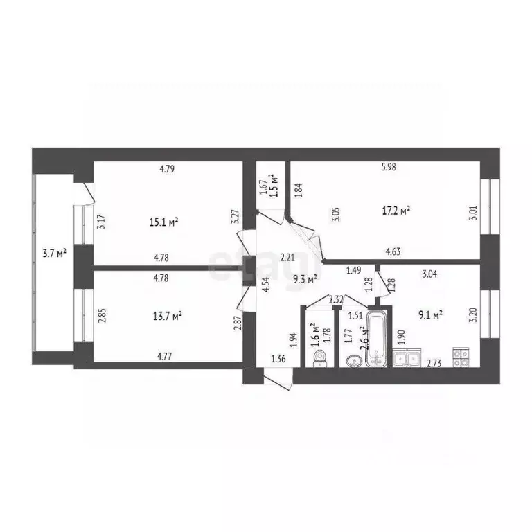 3-к кв. Мордовия, Саранск ул. Ульянова, 95 (70.1 м) - Фото 1