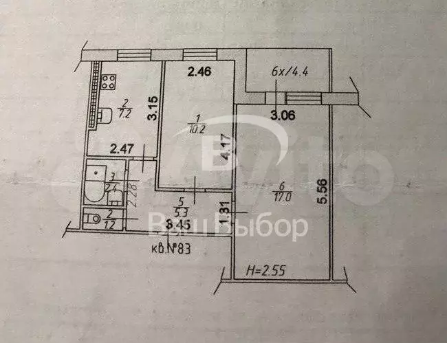 2-к. квартира, 45,5 м, 3/9 эт. - Фото 0