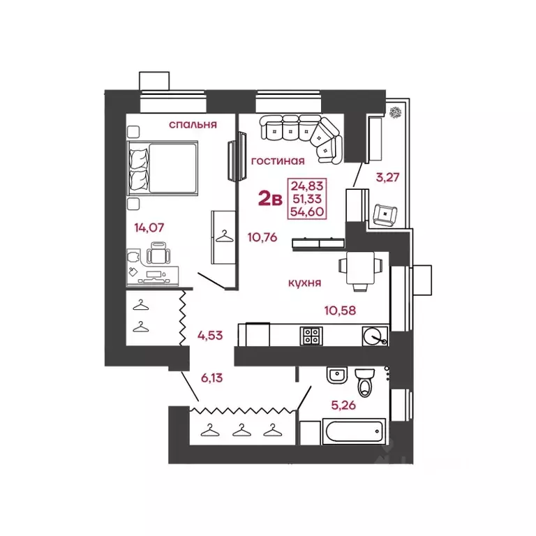 2-к кв. Пензенская область, Пенза ул. Леонова, 4 (54.6 м) - Фото 1