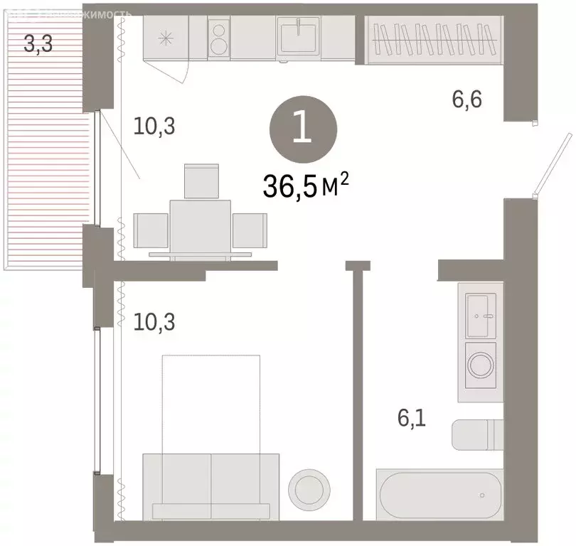 Квартира-студия: Новосибирский район, рабочий посёлок Краснообск, ... - Фото 2