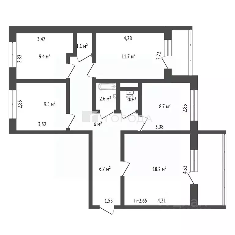 4-к кв. Кемеровская область, Прокопьевск просп. Гагарина, 25 (76.3 м) - Фото 2
