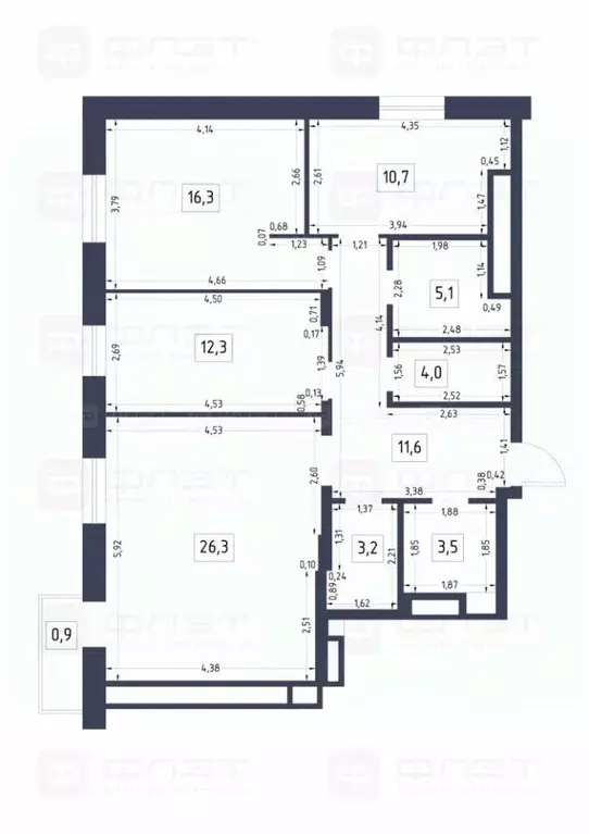 3-к кв. Татарстан, Казань ул. Халезова, 27А (93.0 м) - Фото 2