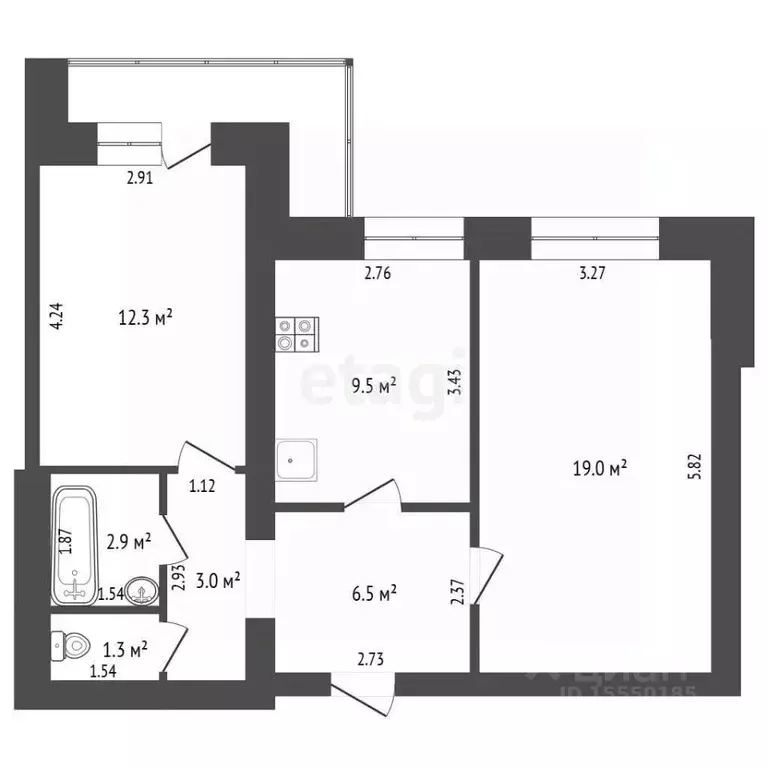 2-к кв. Самарская область, Самара ул. Алексея Толстого, 55 (57.0 м) - Фото 1